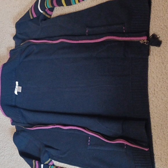 Christopher & Banks Navy Zip-Up Cardigan With Striped Sleeves - Picture 12 of 15